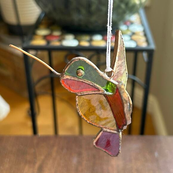 Handmade Vintage Stained Glass Hummingbird  Sun Catcher Hanging OOAK Folkart - Picture 2 of 8